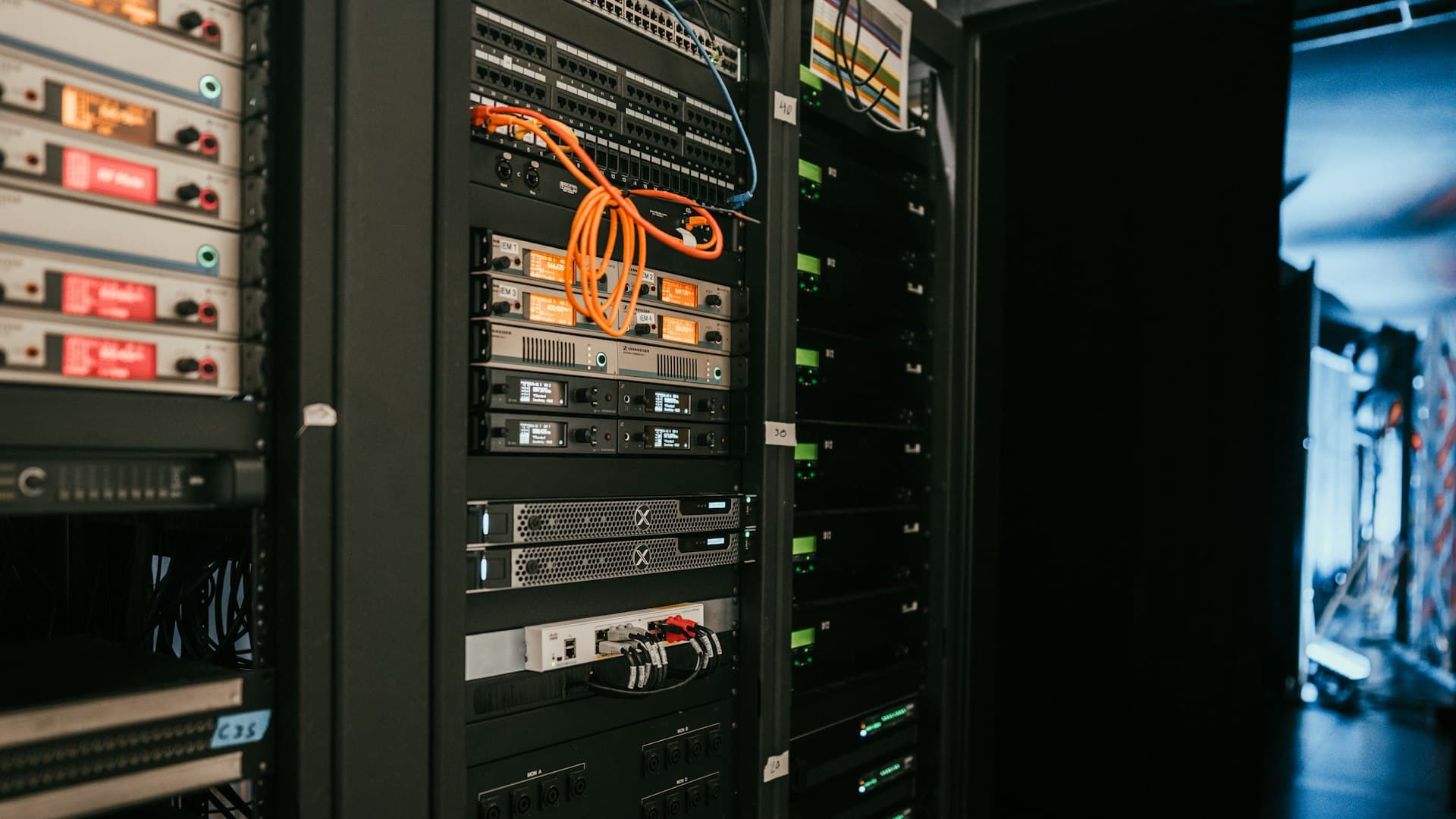 Close-up of server rack infrastructure